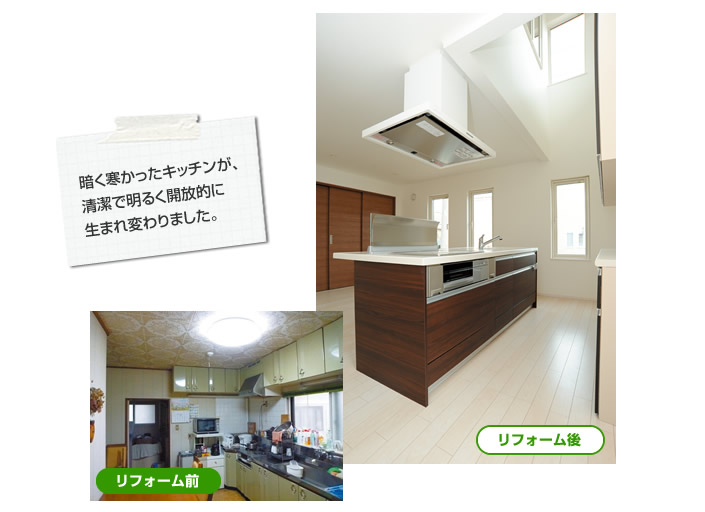暗く寒かったキッチンが清潔で明るく開放的に生まれ変りました。
